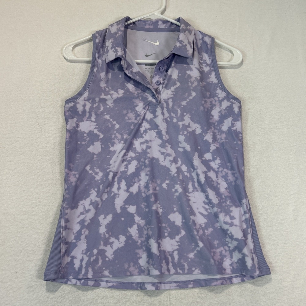 Nike Victory Golf Shirt Womens XS Purple Printed Sleeveless Polo FZ6891-533 NEW